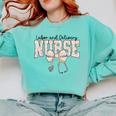 Labor And Delivery Nurse Stethoscope Coquette Bow Graduation Comfort Colors Sweatshirt Chalky Mint