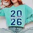 Senior 2026 Graduation Varsity Navy Blue On The Back Comfort Colors Sweatshirt Chalky Mint