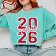 Senior 2026 Graduation Varsity Red Letters On The Back Comfort Colors Sweatshirt Chalky Mint