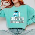 I Survived Kindergarten Graduation Kids Owl Grad Comfort Colors Sweatshirt Chalky Mint
