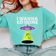 I Wanna Go Home Introvert UFO UAP Flying Saucer Trippy Alien Raglan Baseball Tee Comfort Colors Sweatshirt Chalky Mint