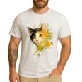 Calico Cat With Flowers For Mom Dad Women Men Kids Botanical Men's Casual T-Shirt White