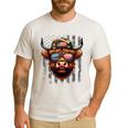 Highland Cow 4th July USA Flag Dad Father America Men Boys Men's Casual T-Shirt White