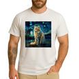Van Gogh Starry Night Cat For Cat Lover Cat Mom And Cat Dad Men's Casual T-Shirt White