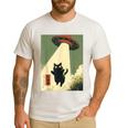 Vintage Japanese Cat Alien Cat Dad UFO Abduction Graphic Tee Men's Casual T-Shirt White