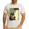 Vintage Japanese Cat Book Lovers UFO Alien Abduction Cat Dad Men's Casual T-Shirt White