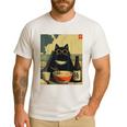 Vintage Japanese Cat Ramen Cat Dad Retro Graphic Women Men's Casual T-Shirt White