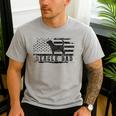 Beagle Dad Distressed American Flag Patriotic Dog Men's Casual T-Shirt Sport Grey