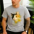 Calico Cat With Flowers For Mom Dad Women Men Kids Botanical Men's Casual T-Shirt Sport Grey