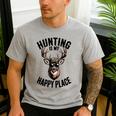 Camo Deer Hunting Is My Happy Place Dad Hunter Men's Casual T-Shirt Sport Grey