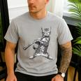 Cat Playing The Clarinet For Cat Lover Cat Mom Cat Dad Men's Casual T-Shirt Sport Grey