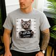 Cute Cat Mugshot Humorous Cat For Cats Lover Cat Mom Cat Dad Men's Casual T-Shirt Sport Grey