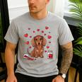 Cute Dachshund Valentine's Day Heart Love Dog Mom Dog Dad Men's Casual T-Shirt Sport Grey
