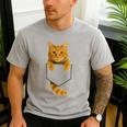Cute Tabby Cat Pocket Cat Mom Cat Dad Cat Lover Men's Casual T-Shirt Sport Grey