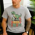 Daddy Saurus Dinosaur Dad Of Two Kids Dino Family Men's Casual T-Shirt Sport Grey