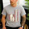 Father's Day Baseball Papa USA Flag Dad Men Baseball Men's Casual T-Shirt Sport Grey
