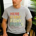 Fishing Here-Fishy Bass Fish Dad Men's Casual T-Shirt Sport Grey