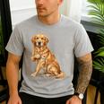Golden Retriever I Love Dad Dog Dad Father's Day Men's Casual T-Shirt Sport Grey