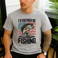 I'd Rather Be Fishing Bass Fish Dad Joke American Flag Men's Casual T-Shirt Sport Grey