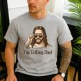 I'm Telling Dad Jesus Wearing Sunglasses Christian Fathers Men's Casual T-Shirt Sport Grey