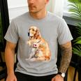 I Love Dad Patriotic Golden Retriever Canine Dog Lover Men's Casual T-Shirt Sport Grey
