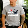 I Love Jesus And Raccoons Mom Dad Christian Love Jesus Bible Men's Casual T-Shirt Sport Grey