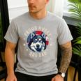 Proud Husky Dad American Flag Patriotic Husky Dad Men's Casual T-Shirt Sport Grey