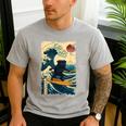 Pug Japanese Kanagawa Wave Surfing Japan Mom Dad Kids Men's Casual T-Shirt Sport Grey