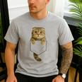 Scottish Fold Cat Pocket Cat Mom Cat Dad Cat Lover Men's Casual T-Shirt Sport Grey