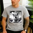 Shiba Inu Dog Dad Mom Graphic Selfie UFOs Weird Aliens Men's Casual T-Shirt Sport Grey
