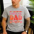My Valentine Calls Me Dad Retro Groovy Family Daddy Papa Men Men's Casual T-Shirt Sport Grey