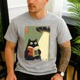 Vintage Japanese Cat Book Lovers UFO Alien Abduction Cat Dad Men's Casual T-Shirt Sport Grey