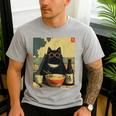 Vintage Japanese Cat Ramen Cat Dad Retro Graphic Women Men's Casual T-Shirt Sport Grey