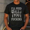 BBQ I’Ll Feed All You Fuckers BBQ Dad Cooking Grilling Men's Casual T-Shirt Dark Grey