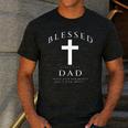 Blessed Dad Christian Men James 1 17 Scripture Quote Cross Men's Casual T-Shirt Dark Grey