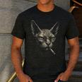 Cigarette Smoking Sphynx Cat Meme Stupid For Dad Men's Casual T-Shirt Dark Grey Cigarette Smoking Sphynx Cat Meme Stupid For Dad Men's Casual T-Shirt Dark Grey