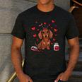 Cute Dachshund Valentine's Day Heart Love Dog Mom Dog Dad Men's Casual T-Shirt Dark Grey