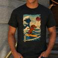Dachshund Doxie Japanese Kanagawa Wave Surfing Japan Mom Dad Men's Casual T-Shirt Dark Grey