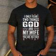 I Only Fear Two Things God And My Wife Dad Husband ON Back Men's Casual T-Shirt Dark Grey