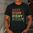 Fishing Here-Fishy Bass Fish Dad Men's Casual T-Shirt Dark Grey
