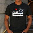 I Love Jesus And Raccoons Mom Dad Christian Love Jesus Bible Men's Casual T-Shirt Dark Grey