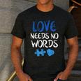 Love Needs No Words Autism Awareness Shirt Mom Dad Teacher Men's Casual T-Shirt Dark Grey