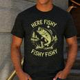 Men Here-Fishy Bass Fish Dad Fishing From Daughter Son Men's Casual T-Shirt Dark Grey