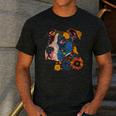 Pitbull Floral Dog Lover Vintage Flower Art Pitbull Mom Dad Men's Casual T-Shirt Dark Grey