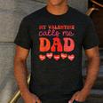 My Valentine Calls Me Dad Retro Groovy Family Daddy Papa Men Men's Casual T-Shirt Dark Grey