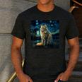 Van Gogh Starry Night Cat For Cat Lover Cat Mom And Cat Dad Men's Casual T-Shirt Dark Grey