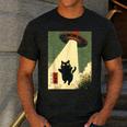 Vintage Japanese Cat Alien Cat Dad UFO Abduction Graphic Tee Men's Casual T-Shirt Dark Grey