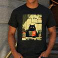Vintage Japanese Cat Book Lovers Librarian Cat Dad Teacher Men's Casual T-Shirt Dark Grey