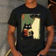 Vintage Japanese Cat Book Lovers UFO Alien Abduction Cat Dad Men's Casual T-Shirt Dark Grey