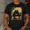 Vintage Japanese Cat Ramen Cat Dad Retro Graphic Women Men's Casual T-Shirt Dark Grey